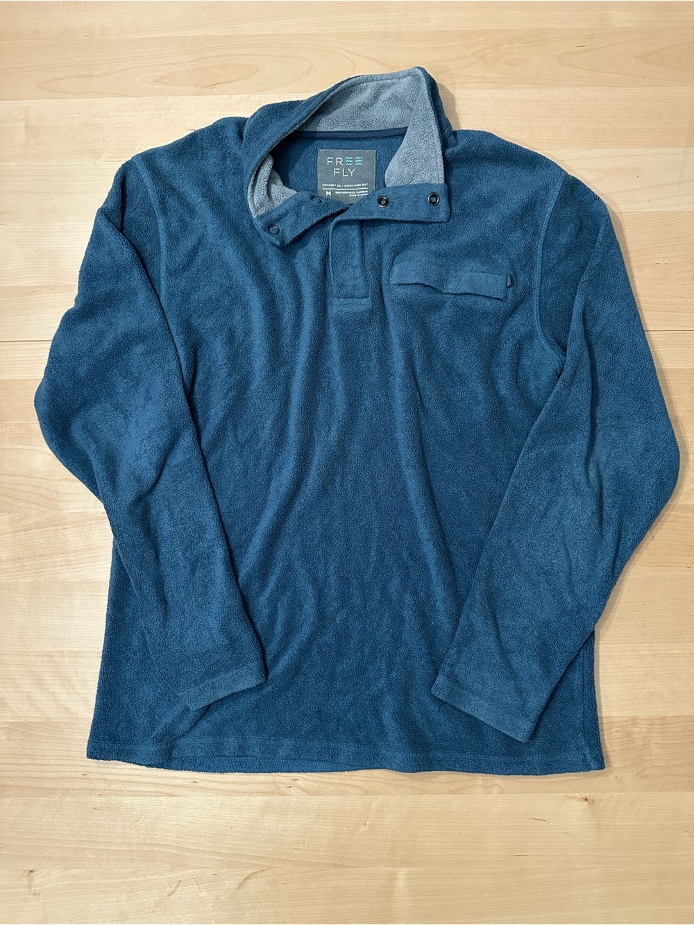 Free Fly Sweatshirt Medium Blue Performance Bamboo Snap Thermal Fleece
